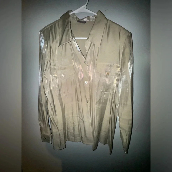Bora Bora Button Up Shirt tan Rayon Blend size xl with shimmer - Picture 1 of 3